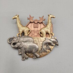 Noah's Ark Animals Brooch Elephants Giraffes Birds Dolphins Animal Figural Pin